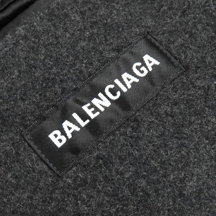 極美品△BALENCIAGA バレンシアガ 595272 SHIFTED COAT カシミヤ100％ ロゴ総柄 ロング コート チャコールグレー 46 伊製 正規品 メンズ