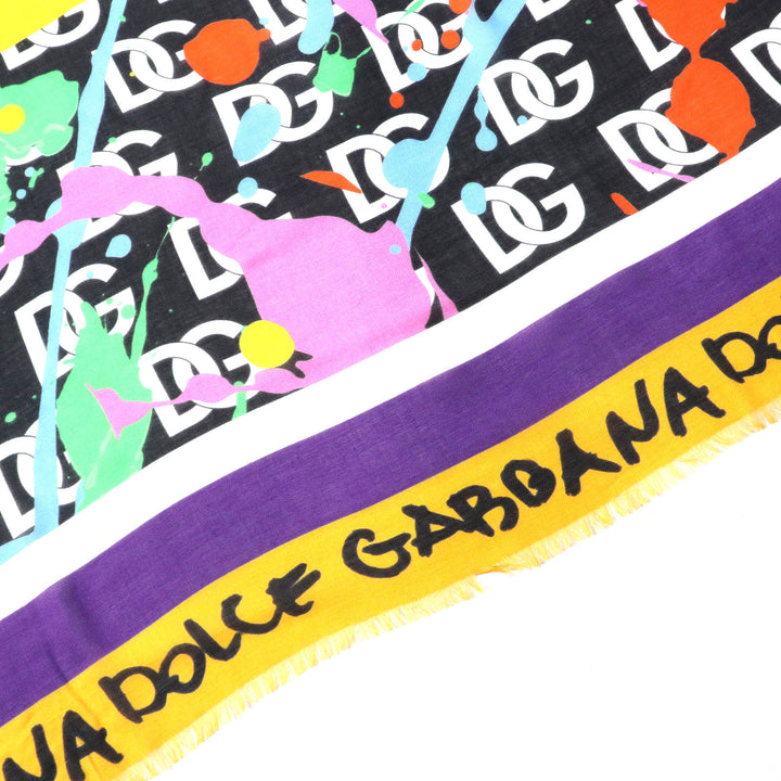 未使用品△DOLCE&amp;GABBANA ドルチェ＆ガッバーナ 黒タグ モダール カシミヤ DGロゴ 総柄 ミニフリンジ ショール ストール マルチ 正規品