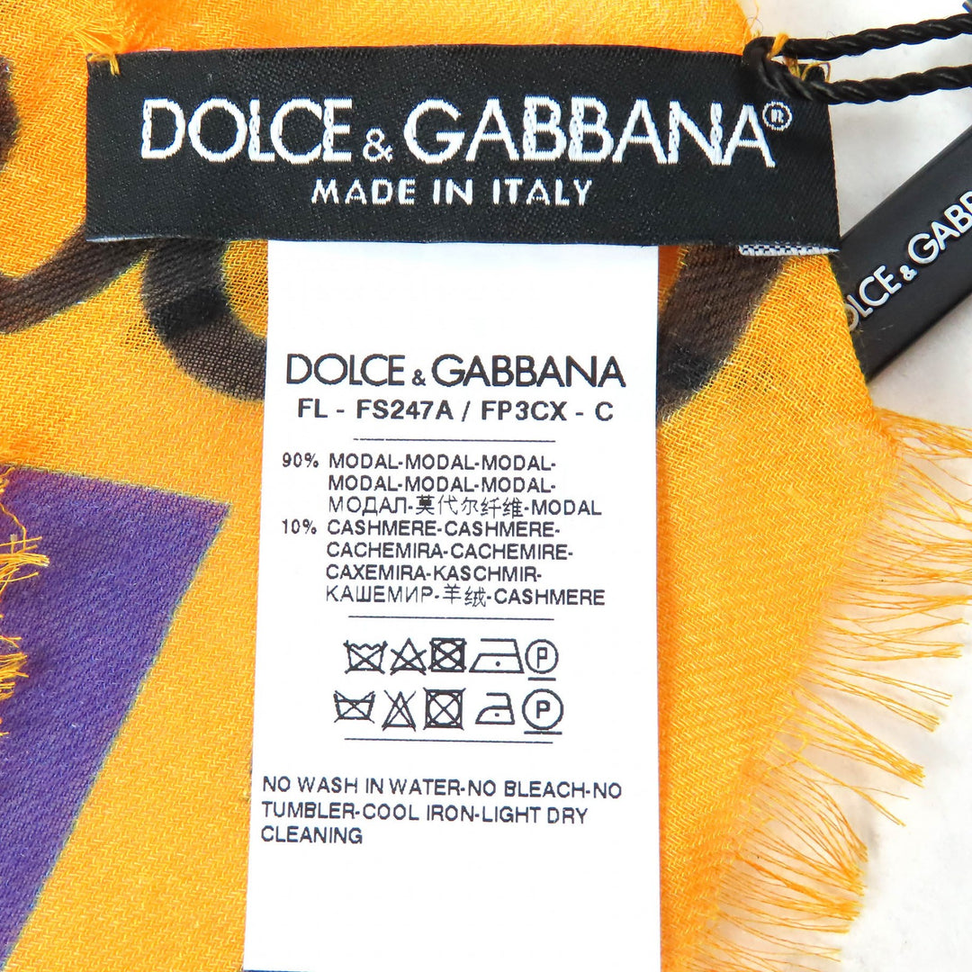 未使用品△DOLCE&amp;GABBANA ドルチェ＆ガッバーナ 黒タグ モダール カシミヤ DGロゴ 総柄 ミニフリンジ ショール ストール マルチ 正規品