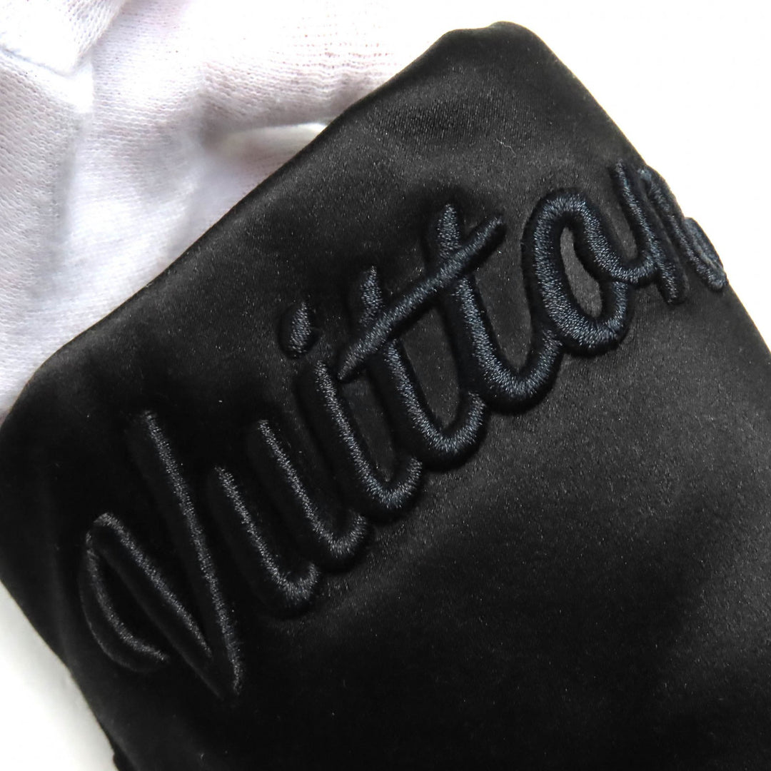 極美品△LOUIS VUITTON ルイヴィトン LVスイートライン ロゴ刺繍 サテン スリッパ ルームシューズ ブラック 38-39 保存袋付き イタリア製
