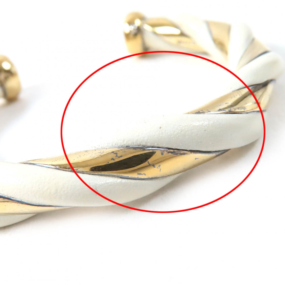 良品△HERMES エルメス ツイスト バングル ブレスレッド SV925 レザー アイボリー ゴールド 重量29.3g レディース