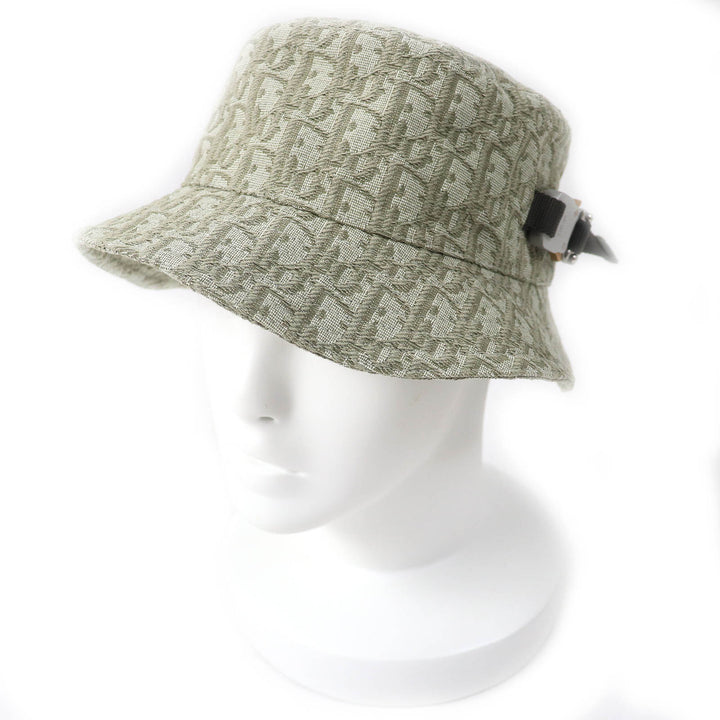 美品△DIOR ディオール オム 293C906J5763 コットン オブリーク 総柄 ロゴローラーバックル付 ジャガード バケットハット 帽子 S 正規品