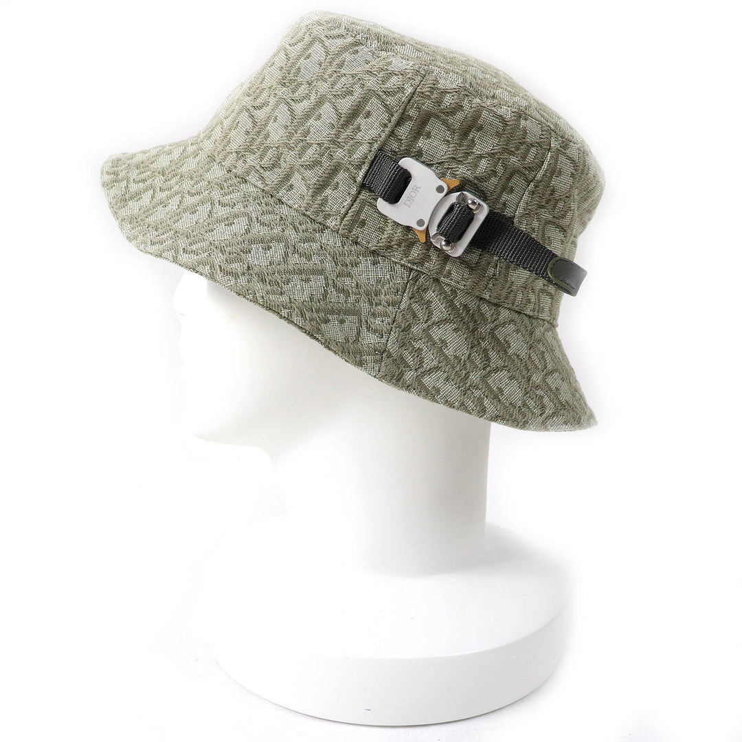 美品△DIOR ディオール オム 293C906J5763 コットン オブリーク 総柄 ロゴローラーバックル付 ジャガード バケットハット 帽子 S 正規品