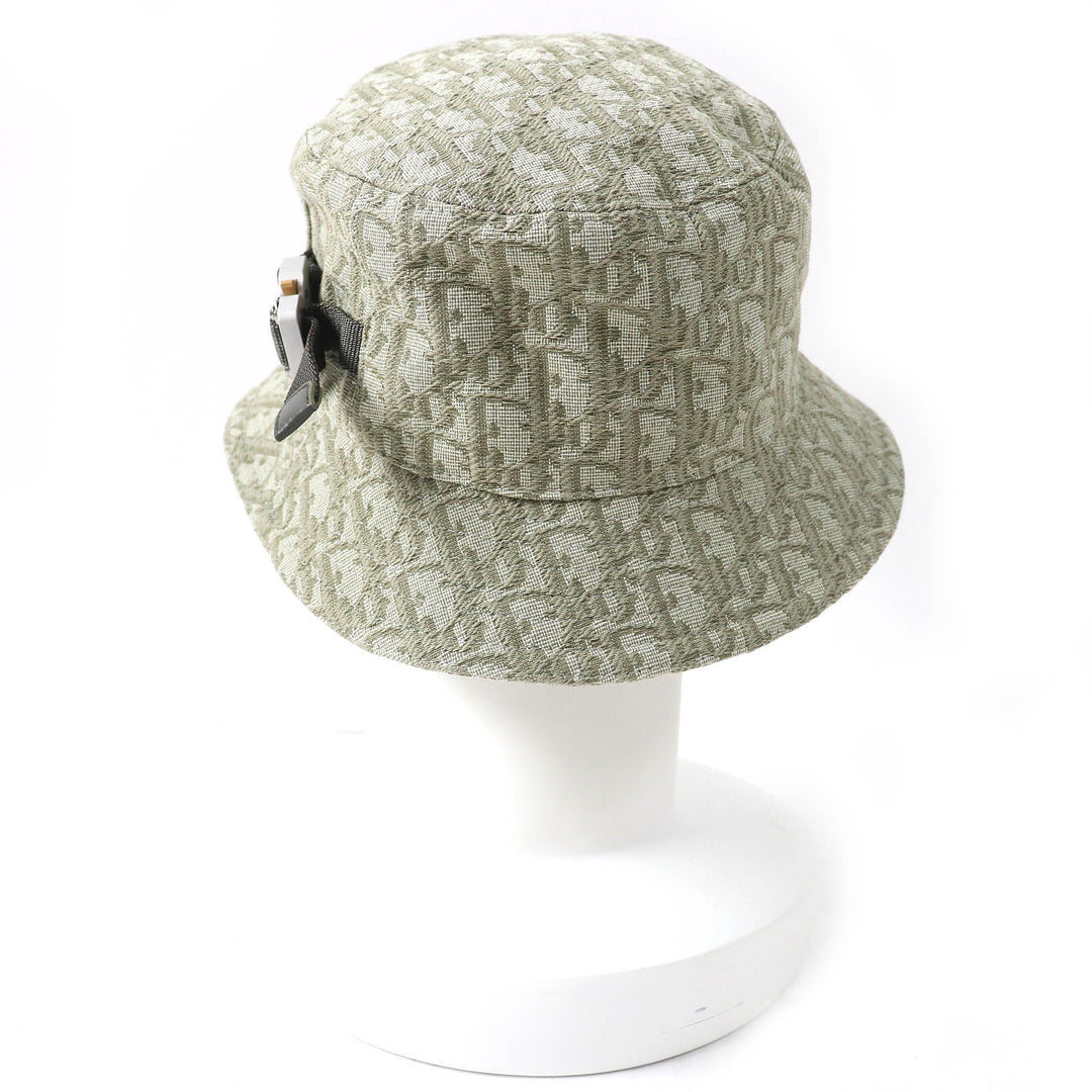 美品△DIOR ディオール オム 293C906J5763 コットン オブリーク 総柄 ロゴローラーバックル付 ジャガード バケットハット 帽子 S 正規品