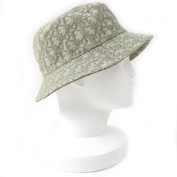 美品△DIOR ディオール オム 293C906J5763 コットン オブリーク 総柄 ロゴローラーバックル付 ジャガード バケットハット 帽子 S 正規品