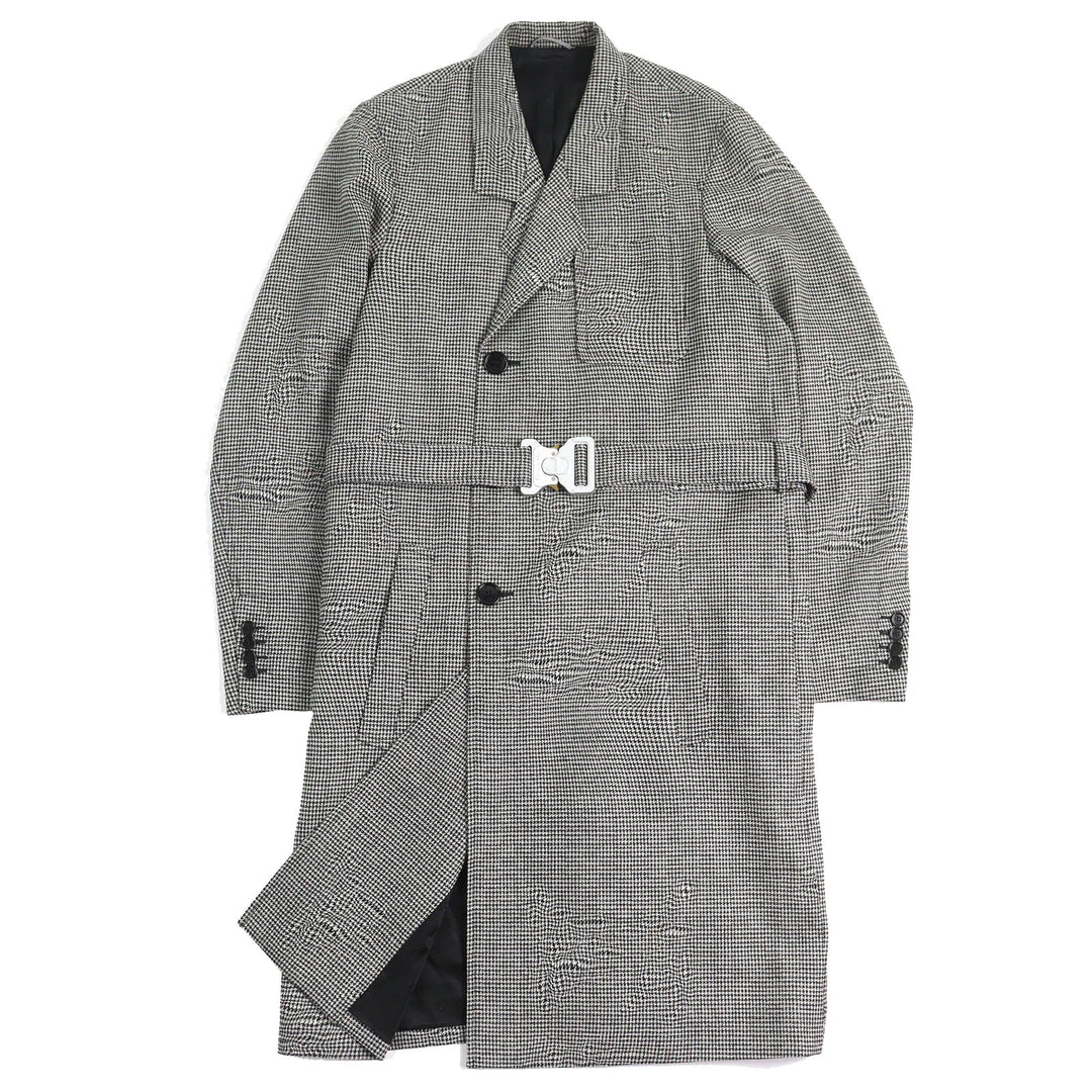 美品△DIOR ディオール オム 933C307A4602 ウール100％ CDロゴベルト付き 千鳥格子柄 ロング コート ブラック ホワイト 44 正規品 メンズ