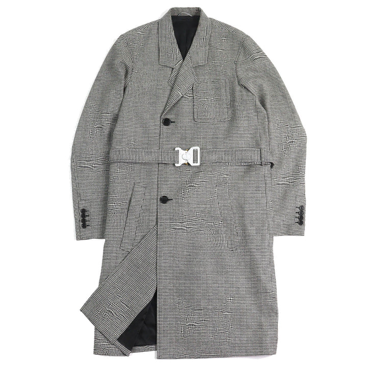 美品△DIOR ディオール オム 933C307A4602 ウール100％ CDロゴベルト付き 千鳥格子柄 ロング コート ブラック ホワイト 44 正規品 メンズ