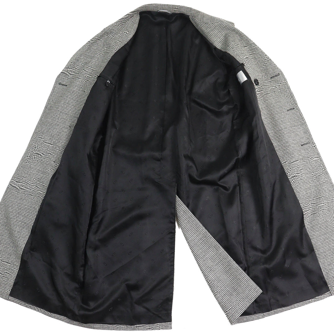 美品△DIOR ディオール オム 933C307A4602 ウール100％ CDロゴベルト付き 千鳥格子柄 ロング コート ブラック ホワイト 44 正規品 メンズ