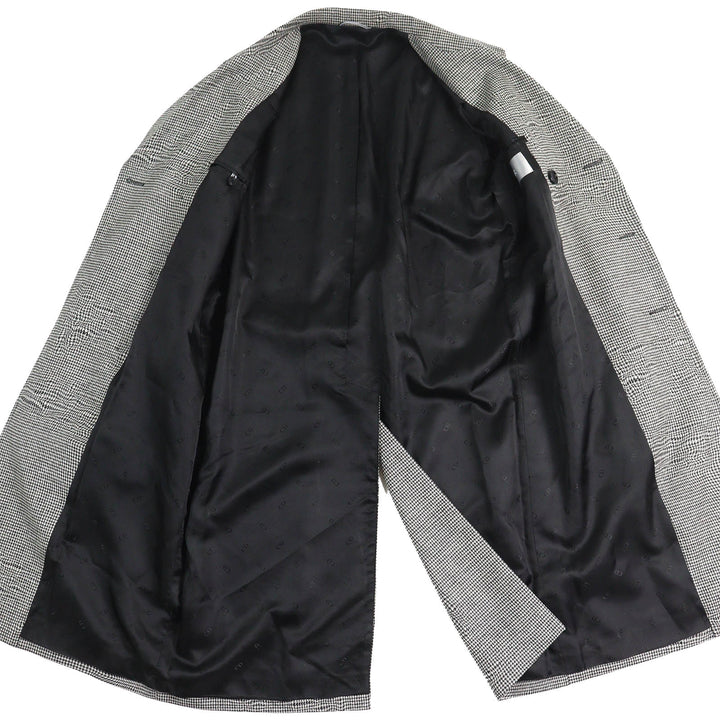 美品△DIOR ディオール オム 933C307A4602 ウール100％ CDロゴベルト付き 千鳥格子柄 ロング コート ブラック ホワイト 44 正規品 メンズ
