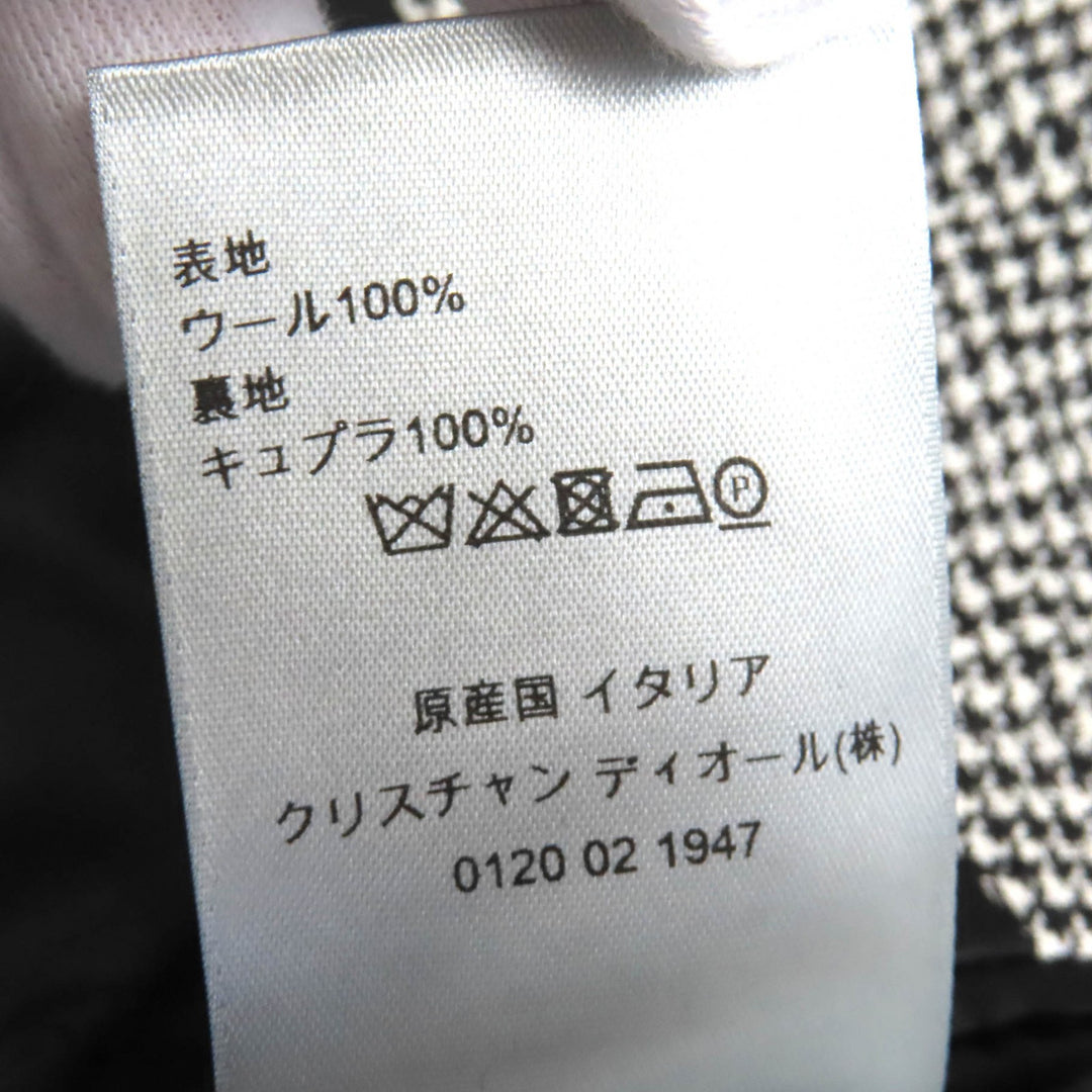 美品△DIOR ディオール オム 933C307A4602 ウール100％ CDロゴベルト付き 千鳥格子柄 ロング コート ブラック ホワイト 44 正規品 メンズ