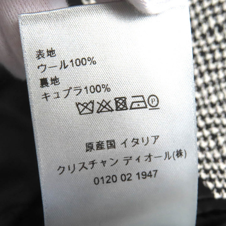 美品△DIOR ディオール オム 933C307A4602 ウール100％ CDロゴベルト付き 千鳥格子柄 ロング コート ブラック ホワイト 44 正規品 メンズ