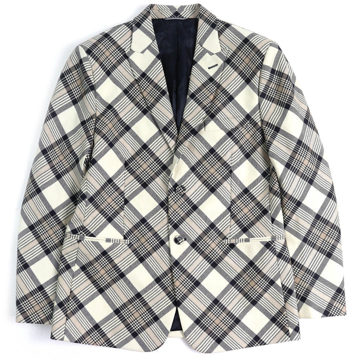 極美品△DIOR ディオール オム 22AW 293C284A5572 ウール100％ チェック柄 ピークドラペル シングル テーラードジャケット 50 正規品