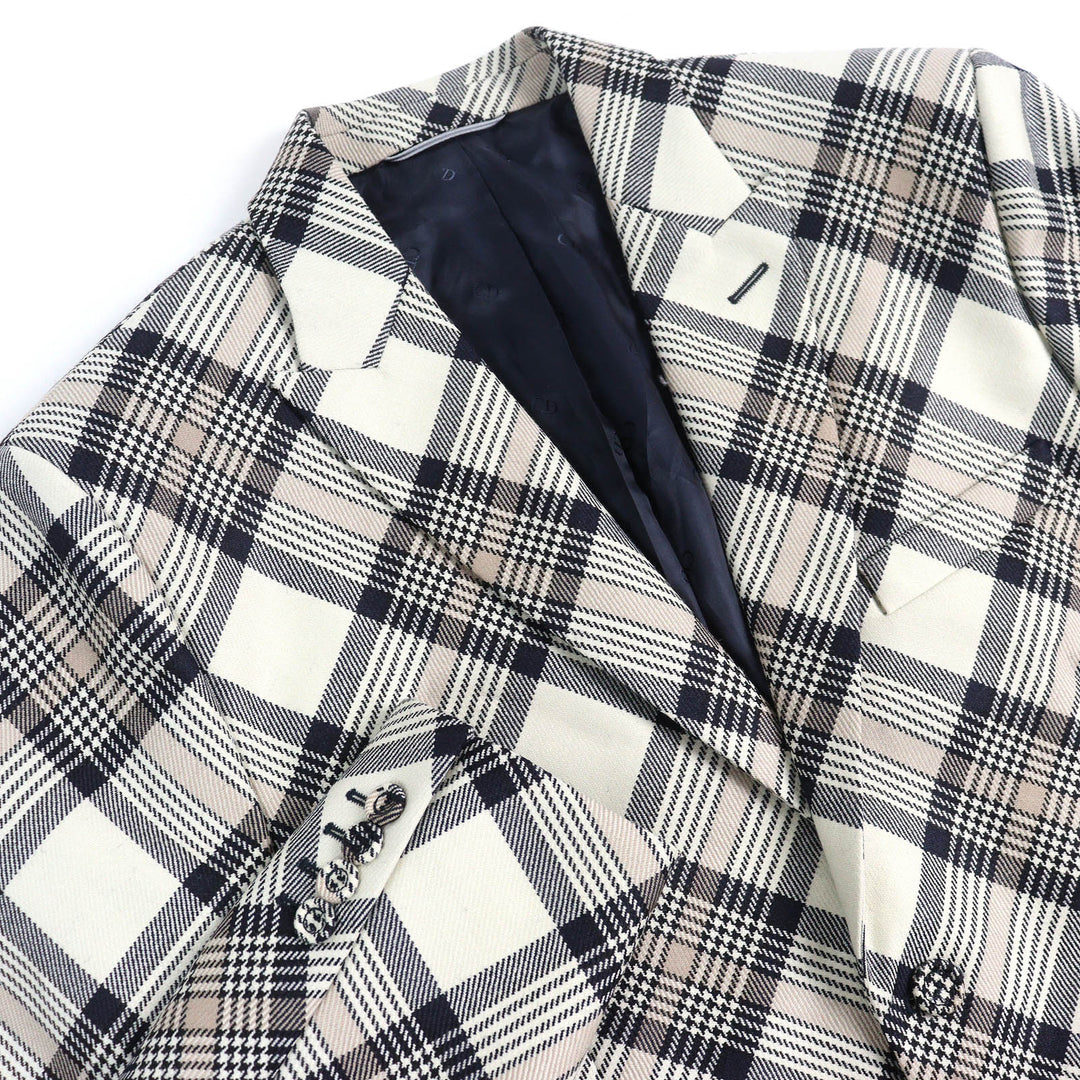 極美品△DIOR ディオール オム 22AW 293C284A5572 ウール100％ チェック柄 ピークドラペル シングル テーラードジャケット 50 正規品