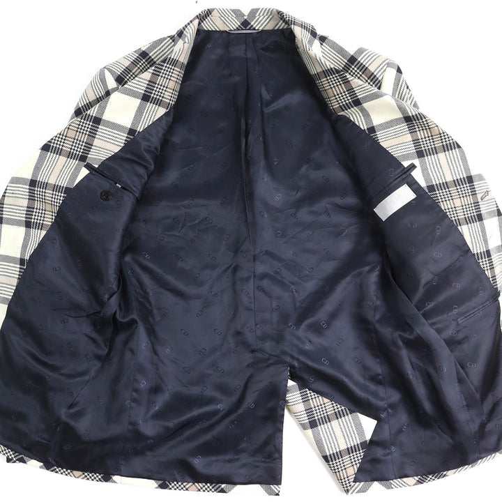 極美品△DIOR ディオール オム 22AW 293C284A5572 ウール100％ チェック柄 ピークドラペル シングル テーラードジャケット 50 正規品