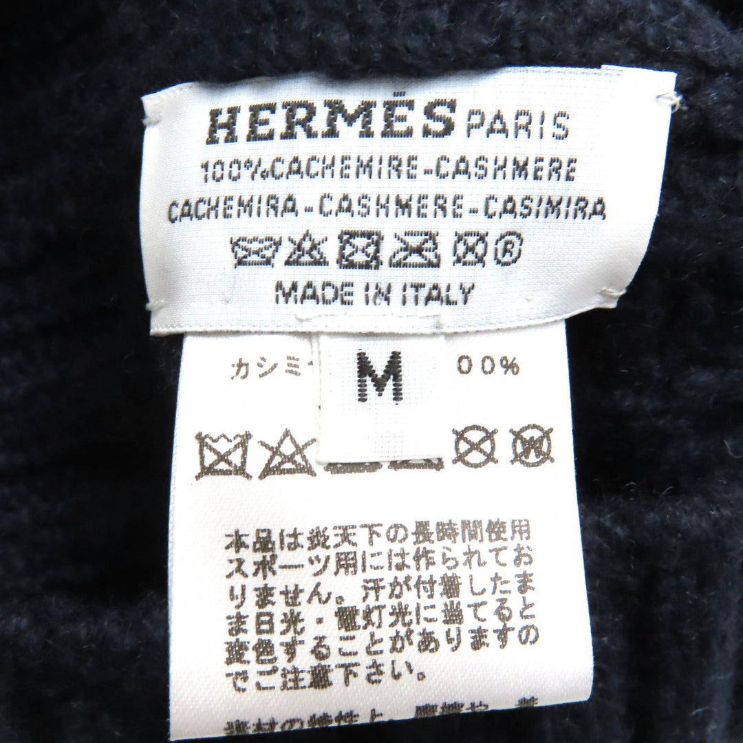 極美品△HERMES エルメス カシミヤ100％ シェーヌダンクル ニットグローブ 手袋 ニットキャップ ニット帽 セット ネイビー M 伊製 正規品
