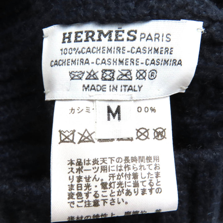 極美品△HERMES エルメス カシミヤ100％ シェーヌダンクル ニットグローブ 手袋 ニットキャップ ニット帽 セット ネイビー M 伊製 正規品