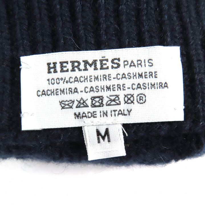 極美品△HERMES エルメス カシミヤ100％ シェーヌダンクル ニットグローブ 手袋 ニットキャップ ニット帽 セット ネイビー M 伊製 正規品