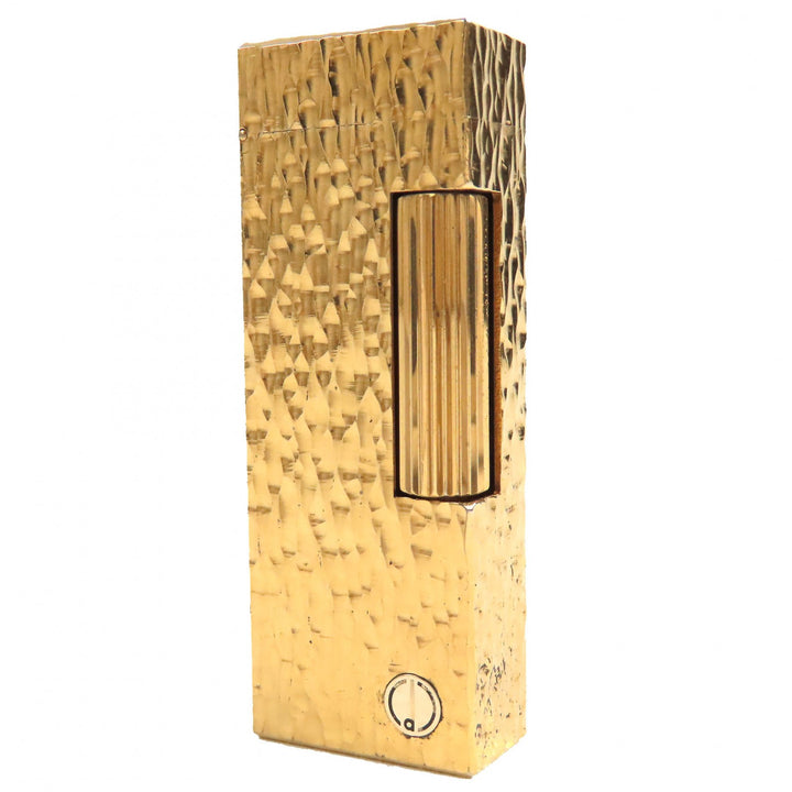 美品△Dunhill ダンヒル ロゴ刻印 総柄 スクエア ローラー式 ガスライター喫煙グッズ ゴールド メンズ 着火確認済み