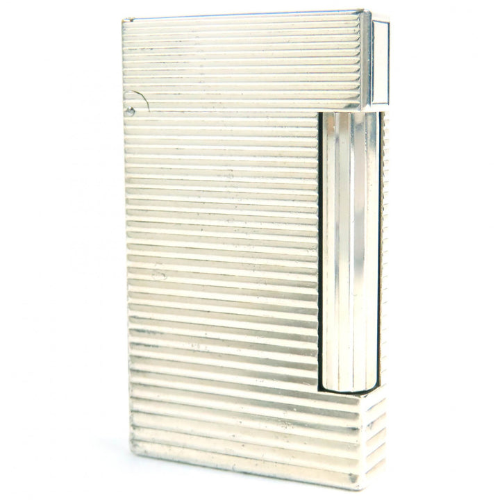 良品△Dupont デュポン ラインD ボーダー スクエア ローラー式 ガスライター喫煙グッズ シルバー フランス製 メンズ 着火確認済み