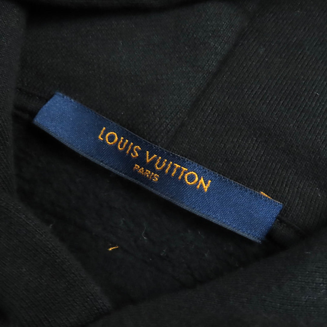 美品△LOUIS VUITTON ルイヴィトン 21SS ステープルズエディション コットン100％ ロゴ金具 プルオーバー フーディ パーカー 黒 S 正規品