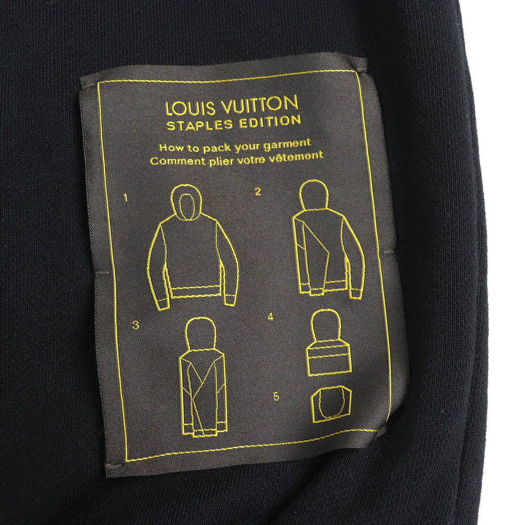 美品△LOUIS VUITTON ルイヴィトン 21SS ステープルズエディション コットン100％ ロゴ金具 プルオーバー フーディ パーカー 黒 S 正規品