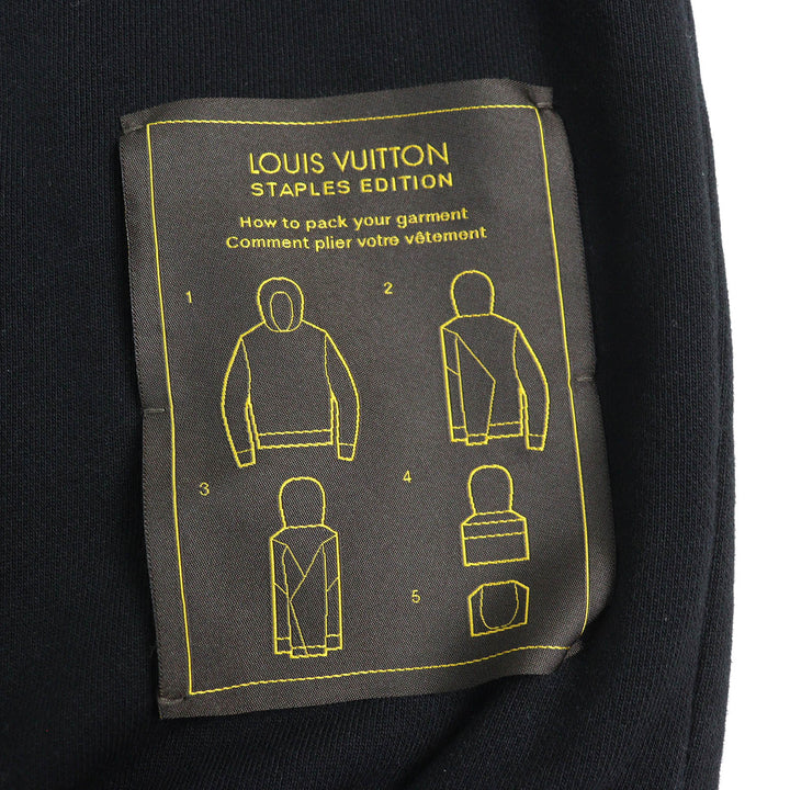 美品△LOUIS VUITTON ルイヴィトン 21SS ステープルズエディション コットン100％ ロゴ金具 プルオーバー フーディ パーカー 黒 S 正規品
