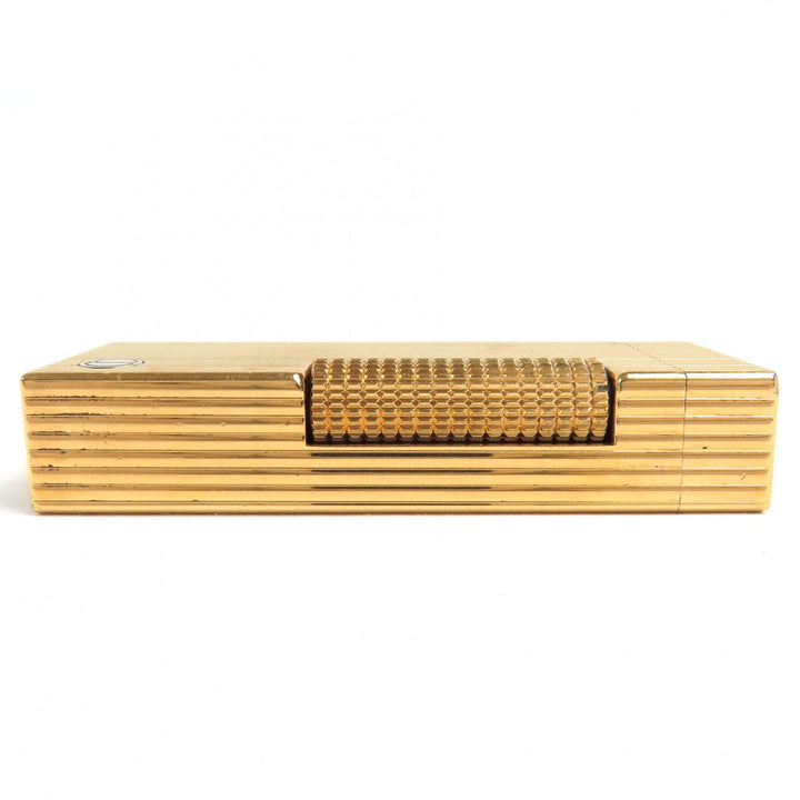 良品△Dunhill ダンヒル ロゴ刻印 ストライプ柄 スクエア ローラー式 ガスライター 喫煙グッズ ゴールド メンズ 着火確認済み