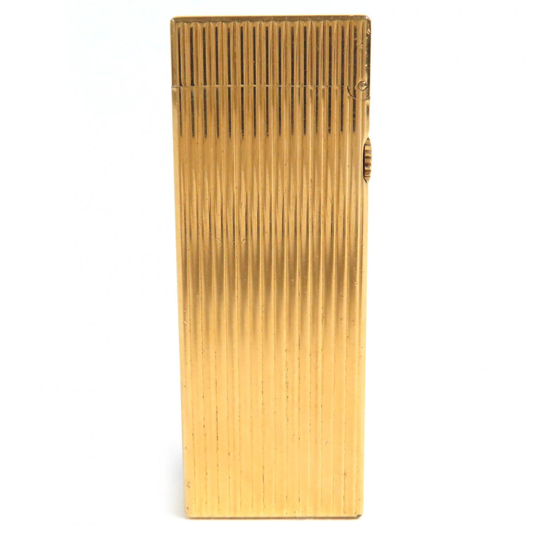 良品△Dunhill ダンヒル ロゴ刻印 ストライプ柄 スクエア ローラー式 ガスライター 喫煙グッズ ゴールド メンズ 着火確認済み