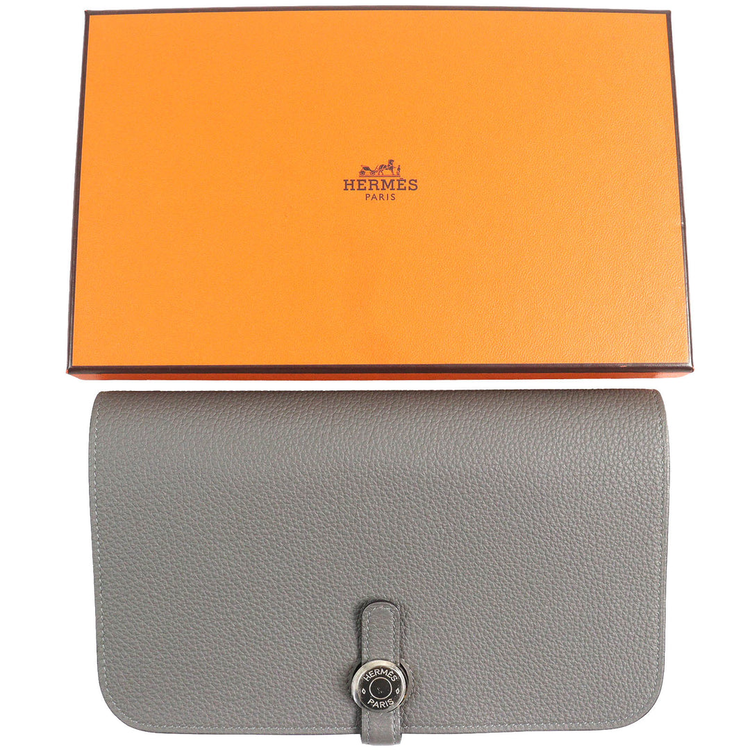 未使用品△HERMES エルメス ドゴン GM デュオ グリメイヤー シルバー金具 セリエボタン トゴ 長財布 B刻印 箱付き フランス製 メンズ