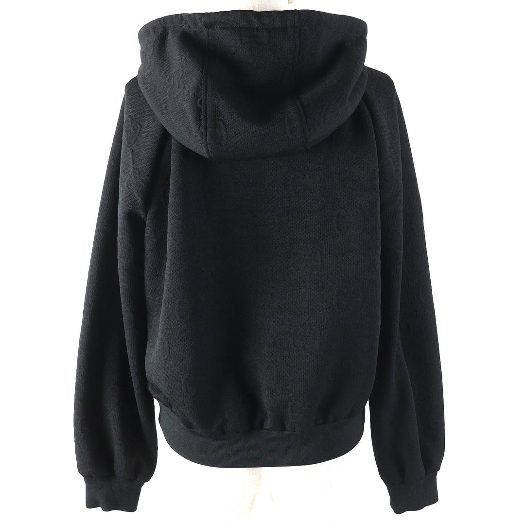 極美品△GUCCI グッチ 661783 GGエンボス GGロゴジャージージャカード ジップアップ フーディー オーバーサイズ パーカー 黒 XS 正規品