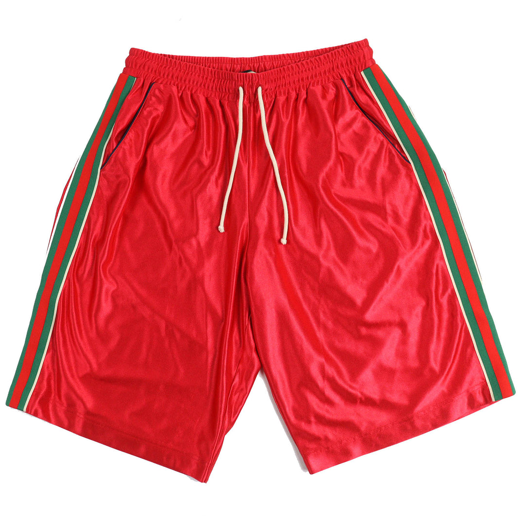 極美品△GUCCI グッチ 21AW 659460 ロゴワッペン ウェブライン トラックパンツ ショートパンツ レッド S イタリア製 正規品 メンズ