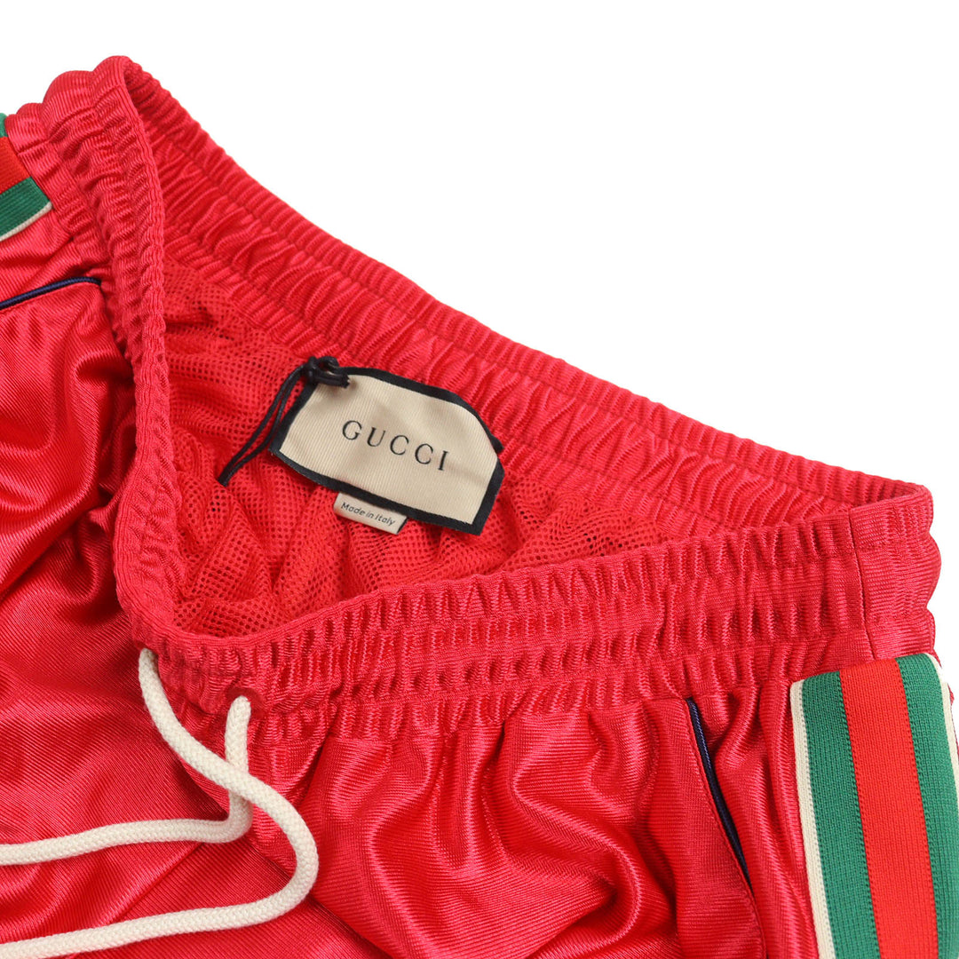 極美品△GUCCI グッチ 21AW 659460 ロゴワッペン ウェブライン トラックパンツ ショートパンツ レッド S イタリア製 正規品 メンズ
