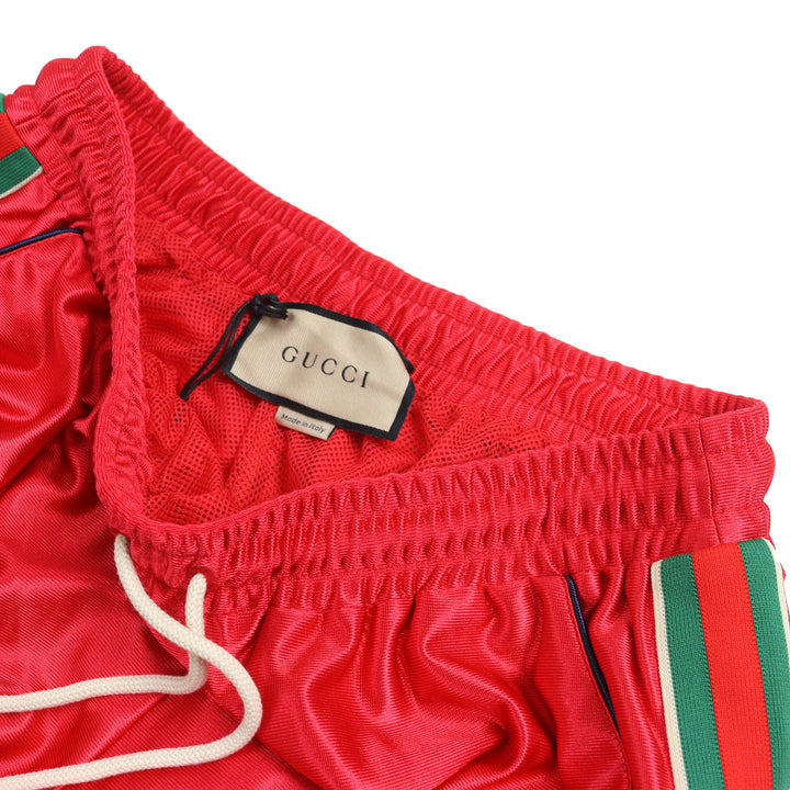 極美品△GUCCI グッチ 21AW 659460 ロゴワッペン ウェブライン トラックパンツ ショートパンツ レッド S イタリア製 正規品 メンズ
