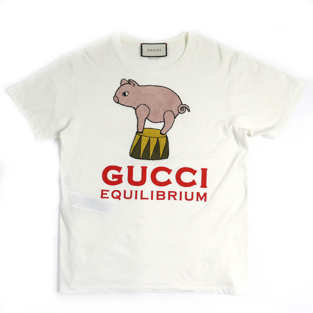 美品△GUCCI グッチ 615044 コットン100％ EQUILIBRIUM ピッグ刺繍 クルーネック 半袖Ｔシャツ オフホワイト マルチカラー XXS 正規品