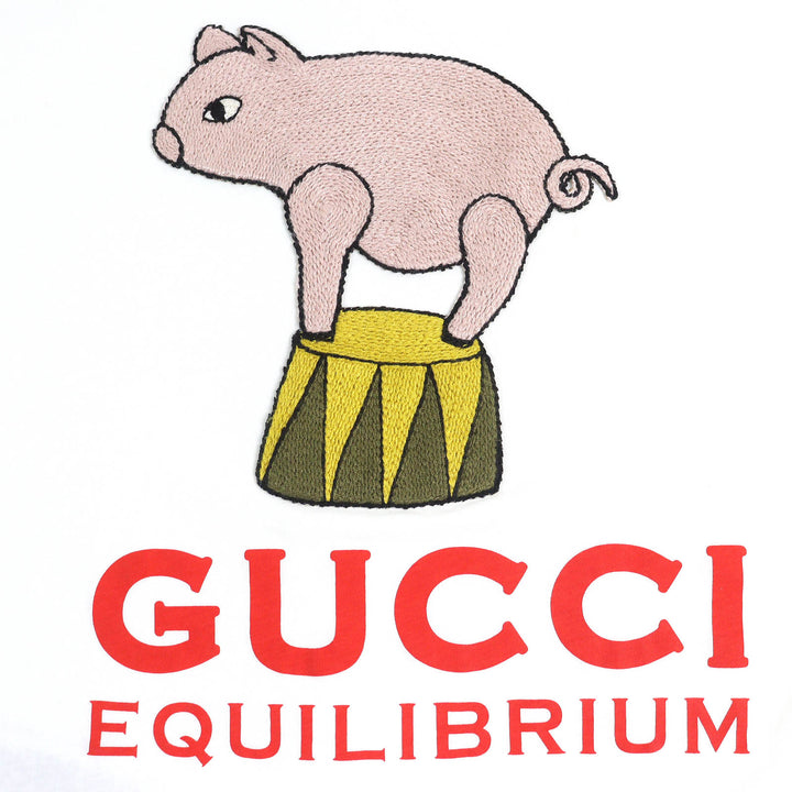 美品△GUCCI グッチ 615044 コットン100％ EQUILIBRIUM ピッグ刺繍 クルーネック 半袖Ｔシャツ オフホワイト マルチカラー XXS 正規品