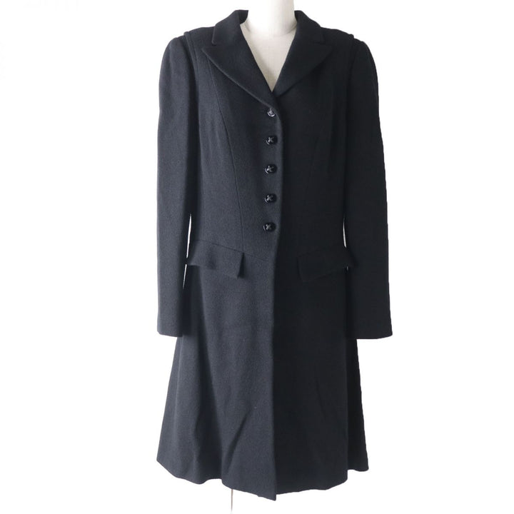 極美品☆正規品 CHANEL シャネル 06A P29407 ストーン付ロゴボタン 裏地シルク ウールコート 黒 44 レディース 仏製