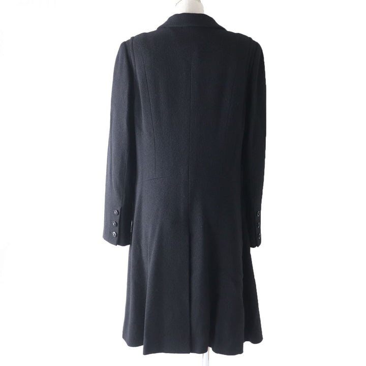 極美品☆正規品 CHANEL シャネル 06A P29407 ストーン付ロゴボタン 裏地シルク ウールコート 黒 44 レディース 仏製