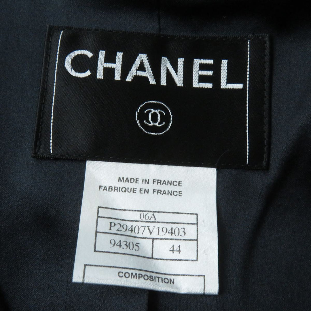 極美品☆正規品 CHANEL シャネル 06A P29407 ストーン付ロゴボタン 裏地シルク ウールコート 黒 44 レディース 仏製