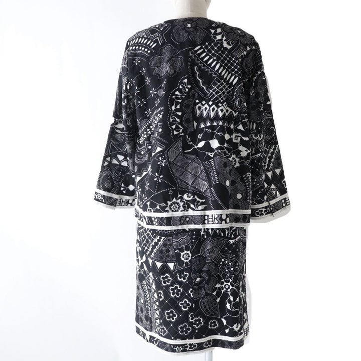 極美品☆正規品 LEONARD FASHION レオナール ファッション ノースリーワンピース/カーディガン 2点セット セットアップ 黒×白 40