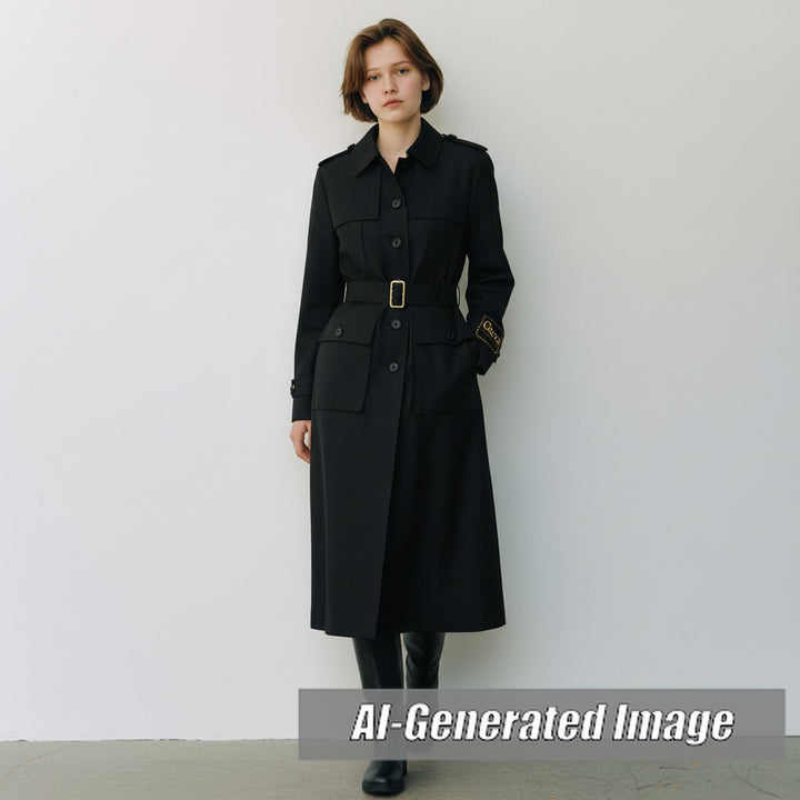 極美品★2020年 正規品 GUCCI グッチ 619324 ビジュー装飾 裏地GG柄 ロング丈 ベルテッドコート レディース 黒 伊製