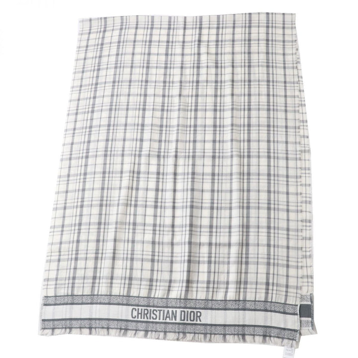 極美品◎正規品 イタリア製 DIOR ディオールオム メンズ カシミヤ×シルク ストール ホワイト×グレー チェック柄