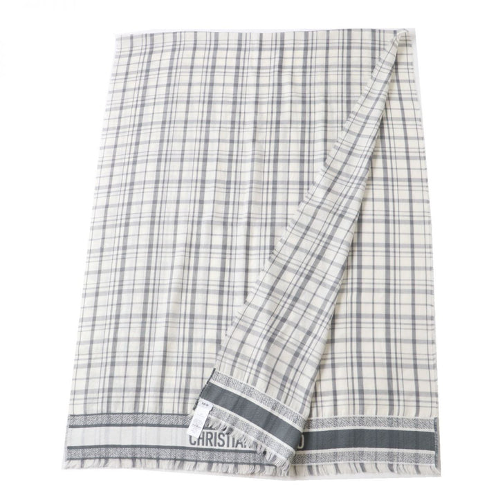 極美品◎正規品 イタリア製 DIOR ディオールオム メンズ カシミヤ×シルク ストール ホワイト×グレー チェック柄