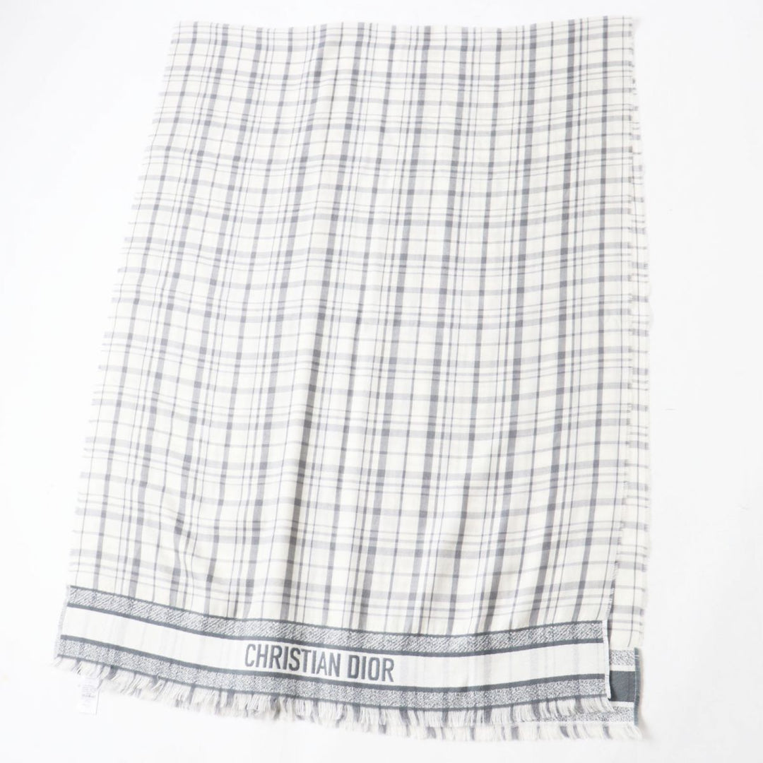 極美品◎正規品 イタリア製 DIOR ディオールオム メンズ カシミヤ×シルク ストール ホワイト×グレー チェック柄