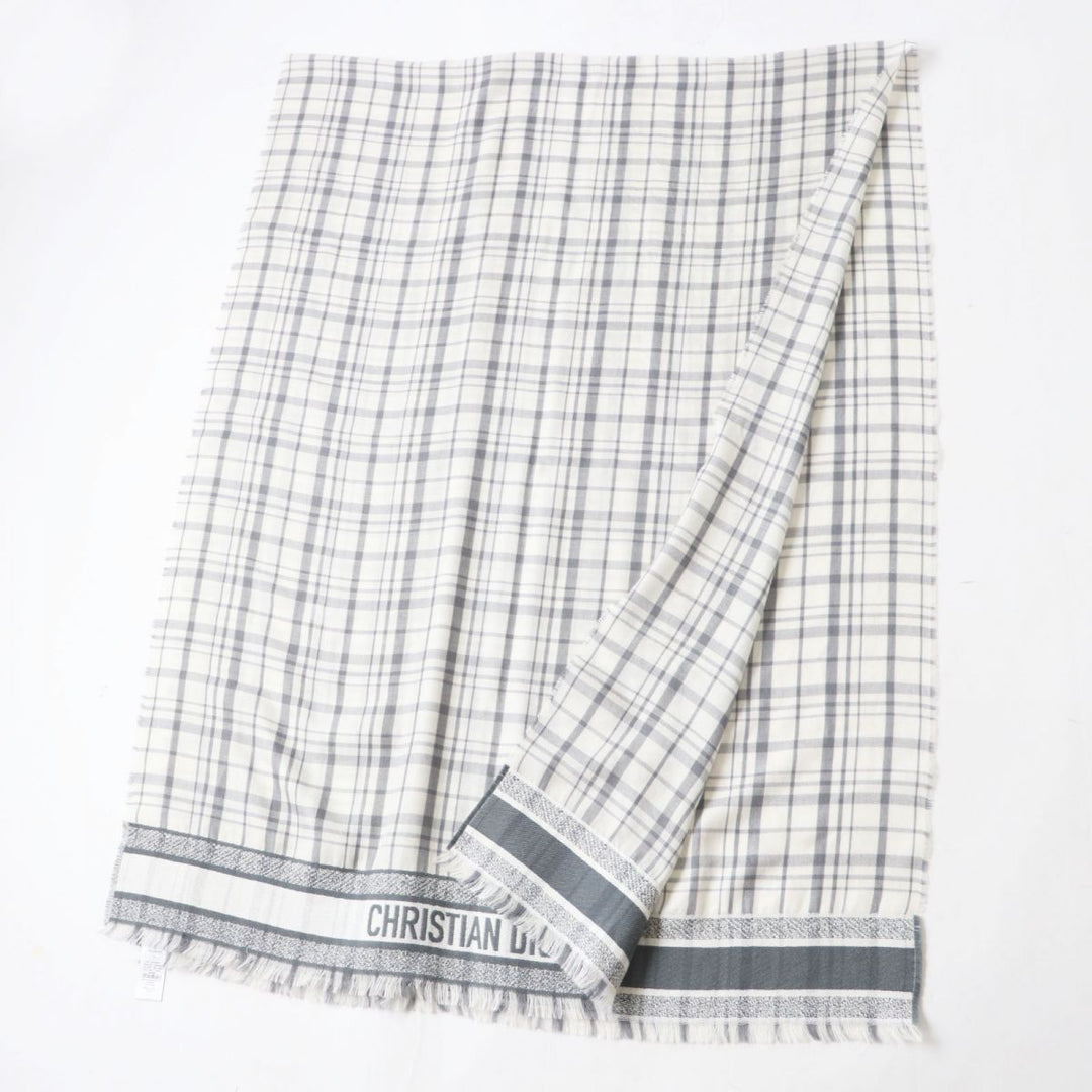 極美品◎正規品 イタリア製 DIOR ディオールオム メンズ カシミヤ×シルク ストール ホワイト×グレー チェック柄