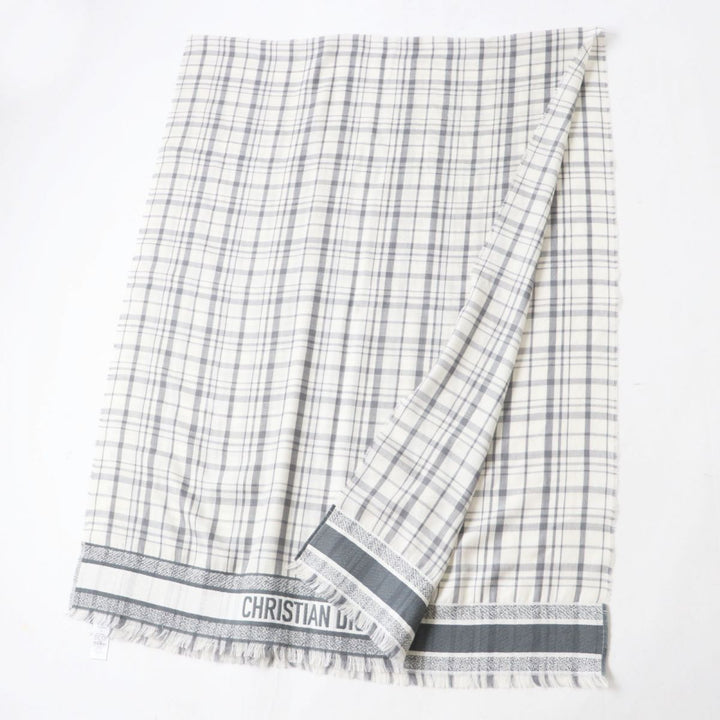 極美品◎正規品 イタリア製 DIOR ディオールオム メンズ カシミヤ×シルク ストール ホワイト×グレー チェック柄