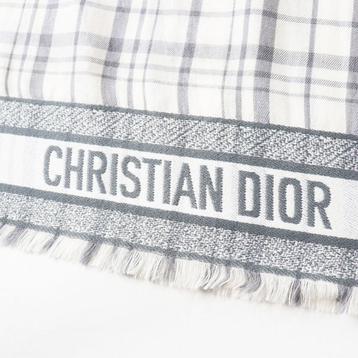極美品◎正規品 イタリア製 DIOR ディオールオム メンズ カシミヤ×シルク ストール ホワイト×グレー チェック柄