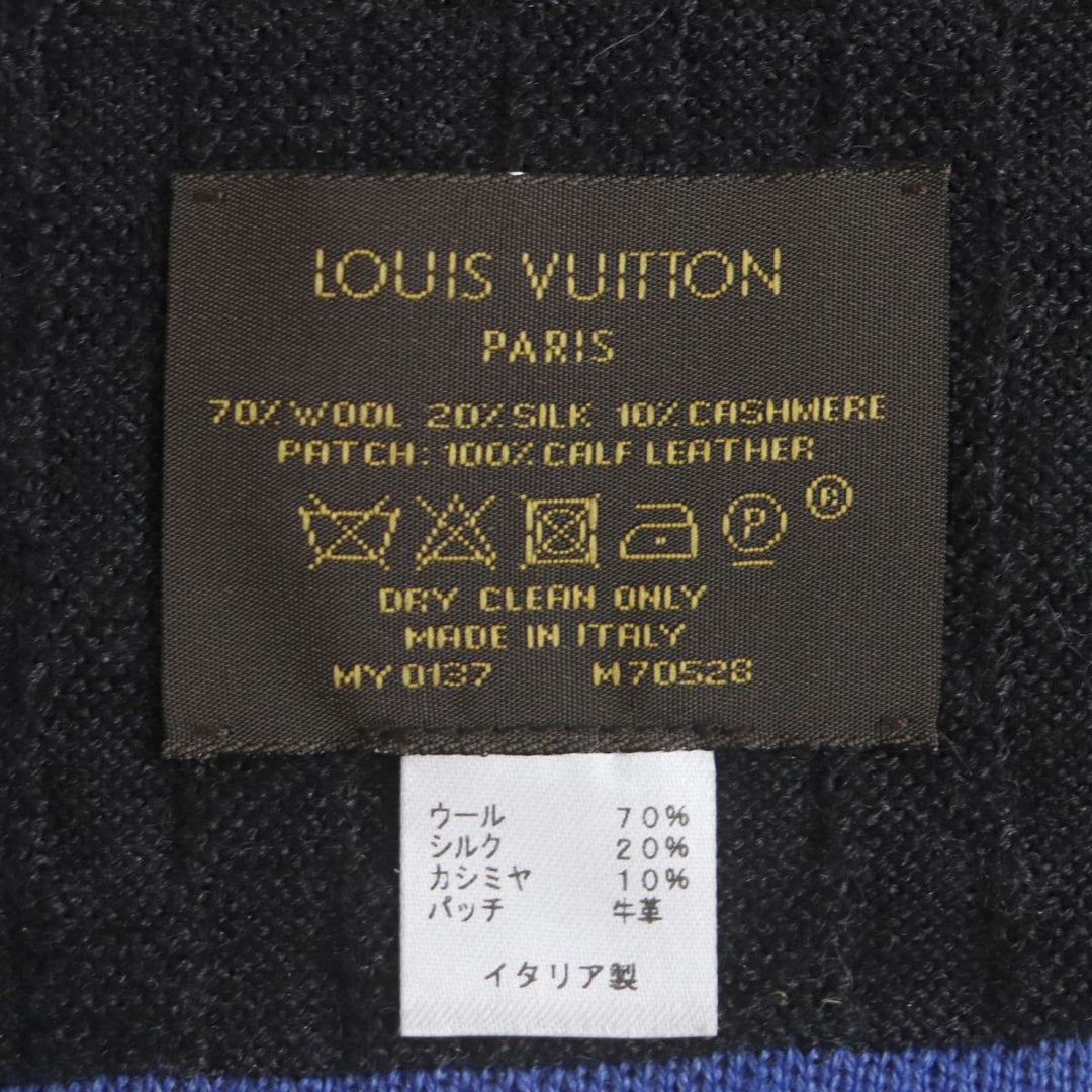 美品▼ルイヴィトン M70528 エシャルプ エッジ ロゴレザーパッチ ダミエ シルク×カシミヤ×ウール マフラー 正規品