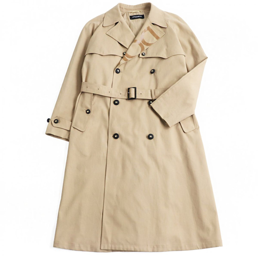 美品●黒タグ 定価473,000円 ドルチェ＆ガッバーナ ロゴくるみボタン/ロゴ入り 超ロング丈 トレンチコート 48 正規品