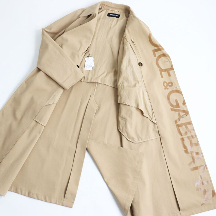 美品●黒タグ 定価473,000円 ドルチェ＆ガッバーナ ロゴくるみボタン/ロゴ入り 超ロング丈 トレンチコート 48 正規品