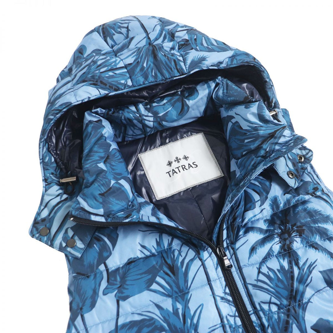 極美品□タトラス Rライン MTA51S4375 リゾート ロゴワッペン フーデッド WZIP ライトダウンベスト 青 01 正規品